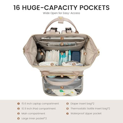 LOVEVOOK Diaper Bag Backpack, Baby Bag with Changing Station, Large Diaper Backpack for Moms Dads, Waterproof Leather Accents Baby Boy and Girl Bag for Travel Baby Essentials - color: Khaki-beige