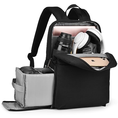 CADeN Camera Backpack Bag with 14" Laptop Compartment Waterproof, DSLR/SLR Mirrorless Camera Case for Travel Daily Photography, Compatible for Canon Sony Nikon Camera and Lens with Tripod Straps - color: 1.0 Black, size: Small
