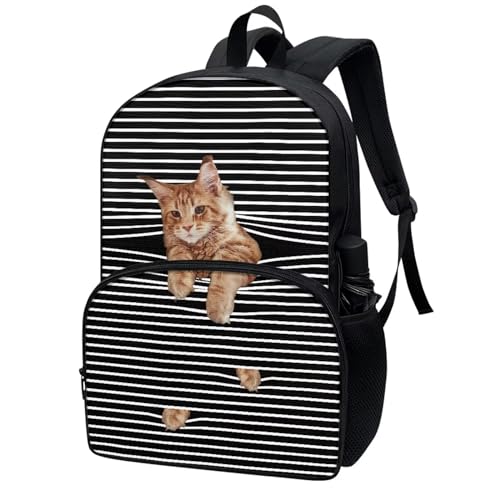Talayituse Cat Stripe Print School Bags for Kids Girls Boys Backpack with Front Zipper Pocket and Adjustable Shoulder Strap Book Bags Casusal Travel Daypack Middle High School Bookbag - color: Cat Stripe