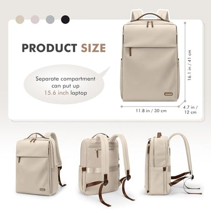 GOLF SUPAGS Travel Laptop Backpack for Women Airline Approved for Work College Travel Multi-Functional Casual Daypack Teacher Nurse Bags Fits 15.6 Inch Notebook (Apricot) - color: Apricot