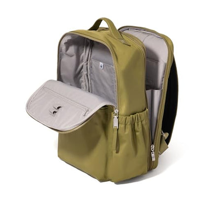 Baggallini Tribeca Expandable Laptop Backpack - 15"x11" Lightweight RFID Computer Bag for Work & Travel with Luggage Sleeve - color: Sage Twill