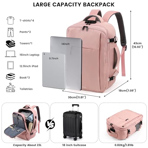 TANTOMI Travel Backpack for Women, Carry On Backpack with Wet-Dry Separation Compartment, TSA-Compliant Laptop Backpack, Personal Item Travel Bag with Anti-Theft Lock for Weekender (Pink) - color: 1-pink