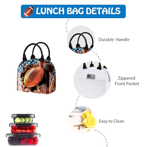 3PCS Backpack for Girls Boys,Teens Flag Football Back to School Backpack with Lunch Box Pencil Case, 17 Inch Lightweight Students Backpack 3 in 1 Set for Elementary Middle High School - color: American Flag Football