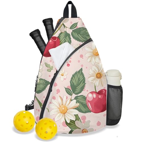 Pickleball Bag for Women Men Adjustable Crossbody Sling Backpack Hold Pickleball Paddle Water Bottle - color: Multicolor 17