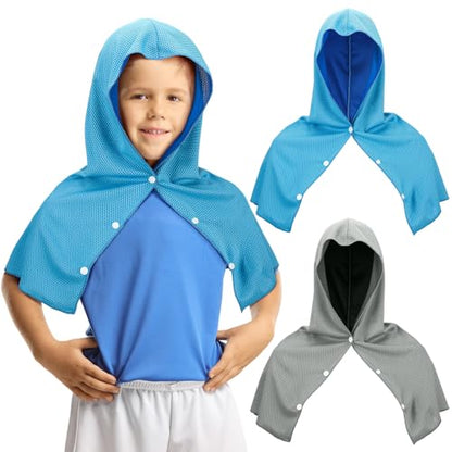 Peryiter 2 Pack Mini Kids Cooling Hoodie Towels for Neck and Face Cooling Towels UPF 50 Sun Protection Lightweight Soft Breathable Neck Head Wraps Cold for Kids Exercise Activities Sport Workout
