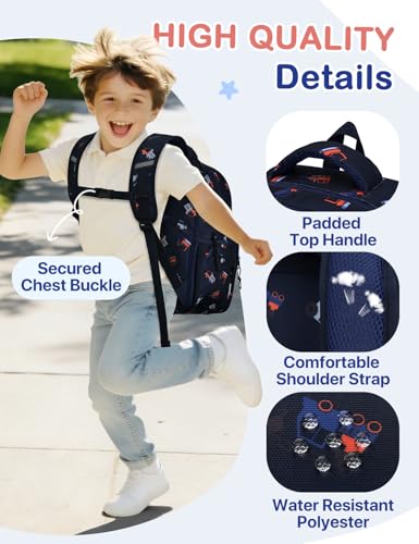 VASCHY Kids Backpacks, 12L Toddler & 17.5L School Backpacks, Lightweight Water-Resistant for Boys and Girls Ages 3-12 - color: Navy Construction-l, size: Large