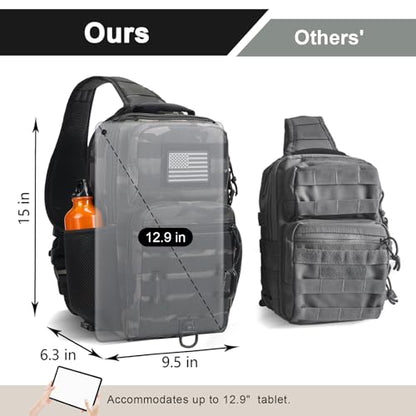 Rover Sling Pack Tactical Shoulder Sling Bag Backpack with Bottle Holder Crossbody Chest Bag, Black Camo - color: Black Camo