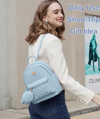 Girls Fashion Mini Backpack Purse Small Cute Plaid Leather Women Backpacks Little Bag, Mint Blue - color: Mint Blue