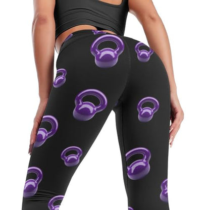 Purple Kettlebells Fitness Women's Yoga Pants High Waist Workout Leggings Tummy Control for Running Cycling - size: Large