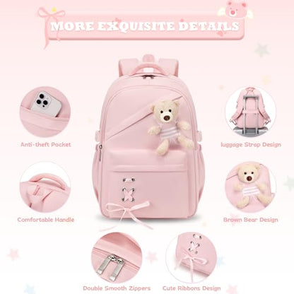 ACESAK School Backpack for Girls - 3 PCS Cute Girls Backpack with Lunch Box & Pencil Case - Kawaii Casual Kids Bookbag School Bag Daypacks Set for Elementary Middle High School Student Teens (Pink) - color: Pink
