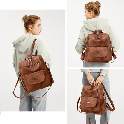 Backpack Purse for Women, PU Leather Back pack, Fashion Anti Theft Backpack, Multipurpose Lightweight Waterproof Purse Shoulder Bag Handbag, Caramel - color: Caramel