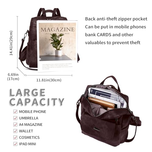 Backpack Purse for Women, PU Leather Back pack Purse, Fashion Anti Theft Backpack, Multipurpose Lightweight Waterproof Shoulder Bag Handbag, Chocolate - color: Chocolate