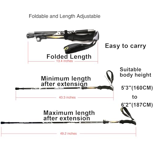 A ALAFEN Aluminum Collapsible Ultralight Travel Trekking Hiking Pole for Men and Women (Fits 5'3" - 6'2") - color: A_Black