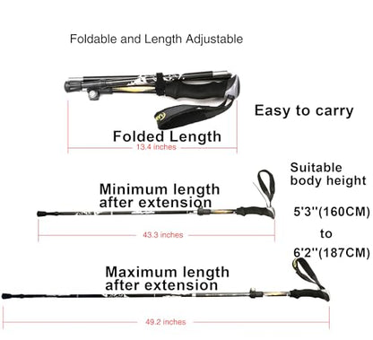 A ALAFEN Aluminum Collapsible Ultralight Travel Trekking Hiking Pole for Men and Women (Fits 5'3" - 6'2") - color: A_Black