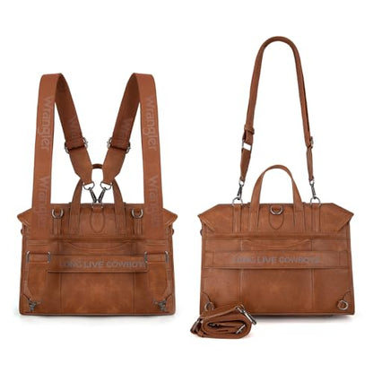 Wrangler Laptop Bag for Women Messenger Bag Briefcase Computer Backpack Convertible Satchel Bag - color: Brown, size: 15.6 inch