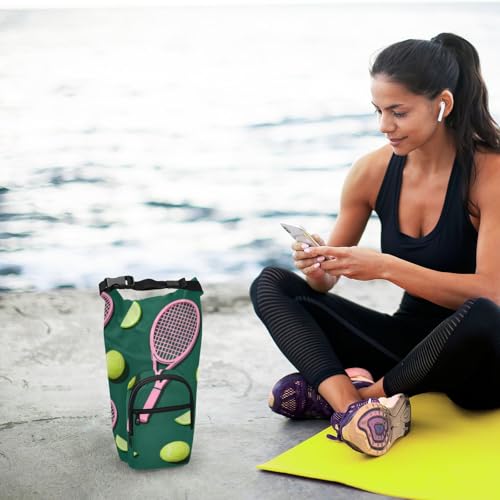 Green Tennis Ball Small Backpack with Water Bottle Holder Space-Saving Water Bottle Holder for Hiking 20/24/32/40oz for Daily Walking Hiking and Other Outdoor Activities Accesorios Para