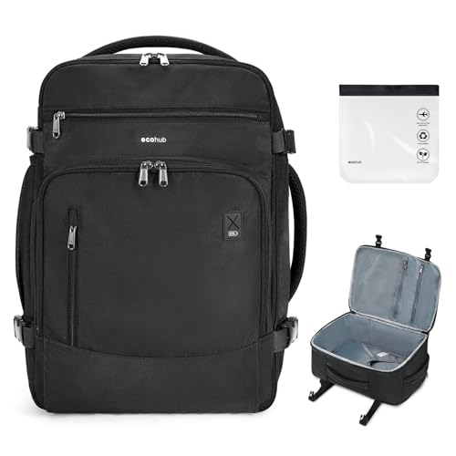 ECOHUB Travel Backpack for Men, 18x14x8 Frontier Airlines Personal Item Bag with Clear Toiletry Bag, Laptop Carry on Backpack with USB Port, Airline Approved Under Seat 14 Pockets 30L, Black - color: Black-2, size: 18 inch underseat