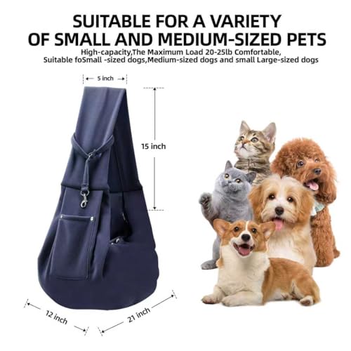 Dog Carrier Sling - Reversible Puppy Carrier Purse with Storage Pocket, Hand-Free Dog Sling Carrier for Carry Small Dogs and Cats, Travel Safety Harness, Dog and Cat Harness (Dark Blue) - color: Dark Blue