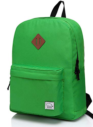 VASCHY Lightweight Backpack for School, Classic Basic Water Resistant Casual Daypack for Travel with Bottle Side Pockets (Green) - color: 16-green