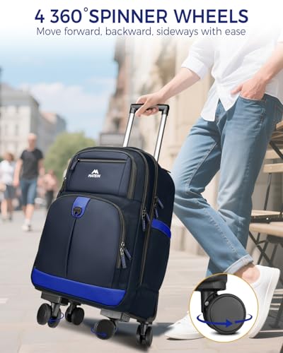 MATEIN Rolling Backpack 4 Wheels, 17 Inch Lightweight Rolling Backpack with Shoulder Straps, Water Resistant Roller Laptop Bag Carryon Luggage, Wheeled Travel Daypack for Business Men Adults