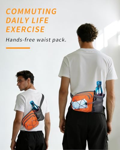 sportsnew Hydration Waist Pack with Water Bottle Holder, 2L Large Fanny Pack for Running Hiking Dog Walking, Water-Resistant Crossbody Waist Bag for Men Women, Patent Pending - style: Orange