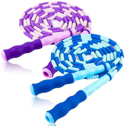 Jump Rope for Kids, Adjustable Jump Ropes for 4 5 6 7 8 10 12, Tangle Free Jumping Rope Age 8-12, Segmented Soft Beaded Skipping Rope for Women Fitness - color: Blue and Purple