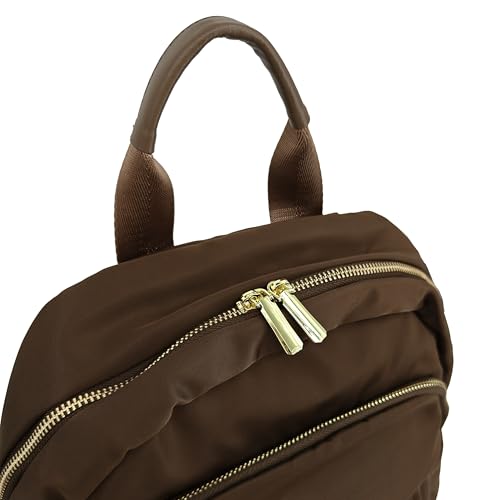 M-ioi-M Medium Backpack Purse for Women, Fashion Nylon Daypack with Gold Hardware, Lightweight Water-Resistant Rucksack for College, Work, Travel, Everyday Use, Fits 13–14" Laptop(Walnut Brown,Medium) - color: Walnut Brown,medium