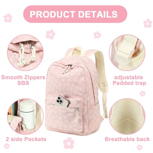 LEDAOU School Backpack for Teen Girls Elementary Middle School Bookbag Kids Backpacks Women Laptop Backpack Travel Daypack - color: Little Flower Pink