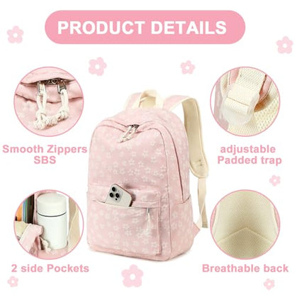 LEDAOU School Backpack for Teen Girls Elementary Middle School Bookbag Kids Backpacks Women Laptop Backpack Travel Daypack - color: Little Flower Pink