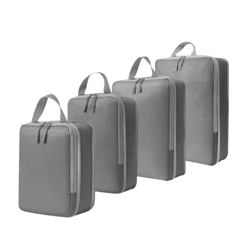 Compression Packing Cubes 4 Set Expandable Luggage Organizer for Travel Essentials - color: Grey