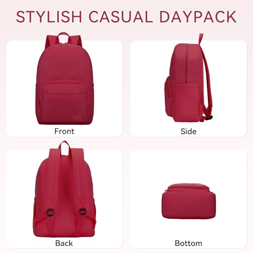 VASCHY School Backpacks, Lightweight Bookbag Schoolbag for Girls Casual Basic Simple Daypack for Women Red - color: Red