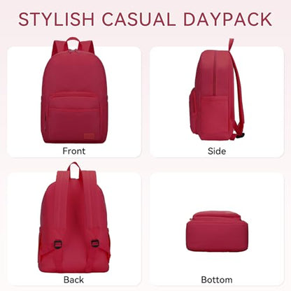 VASCHY School Backpacks, Lightweight Bookbag Schoolbag for Girls Casual Basic Simple Daypack for Women Red - color: Red