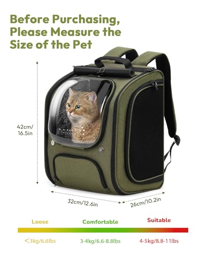 Pecute Cat Backpack Carrier,Large Space Cat Bubble Backpack,Ergonomic,Green - color: reen, size: 12.6"L x 10.2"W x 16.5"H