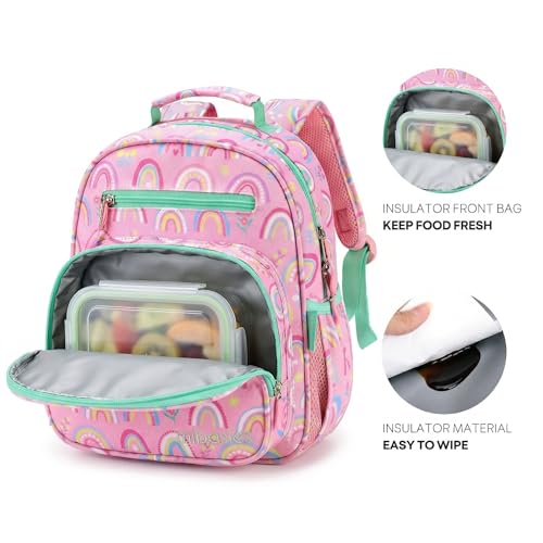 mibasies Girls Backpack 5-8: Lightweight Kids Backpacks for Girls - Girl Bookbag for Elementary School - Rainbow Pink - color: Rainbow, style: Kids-15"h