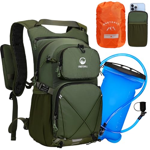Hydration Backpack 22L, Hiking Backpack with 2L Leakproof Bladder, Sewn-in Rain Cover, Insulated Compartment for Men & Women Running, Cycling, Camping - color: Green