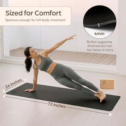 ORW Non Slip Hot Yoga Mat with Carrying Strap - Grip Surface & Natural Rubber Base, REACH Tested, Home & Studio Practice - color: Black PU Rubber Mat 72x26