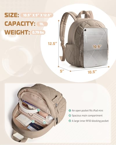 Smasrob Women Mini Backpack with RFID Blocking Pocket, Small Puffer Backpack Purse, Lightweight Quilted Backpack for Work, College or Travel, Camel - color: Camel