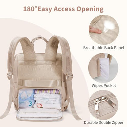 CEI-CEI Diaper Bag Backpack for Mom and Dad, Puffer Baby Bag Backpack with Insulated Pocket, Water-Resistant, Unisex Travel Backpack with Changing Pad & Stroller Straps - color: Khaki