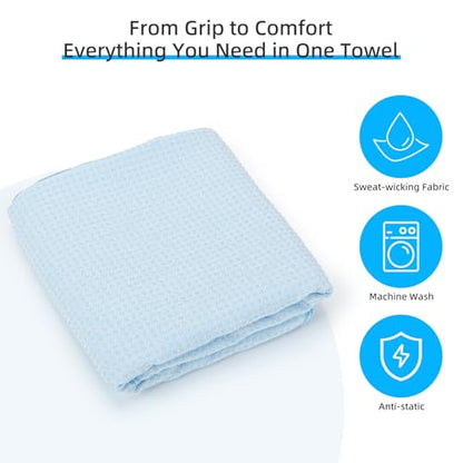 YESLIFE Non-Slip Extra Thick Hot Yoga Towel with One Sweat Towel, Microfiber Sweat Absorbent Yoga Mat Towel with Grip Dot, Pilates Mat, 72" x 24", Light Blue - color: Light Blue