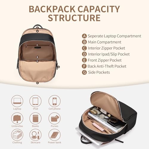 GOLF SUPAGS Womens Laptop Backpack with Separate Laptop Compartment Water Resistant Computer Backpacks Fits 15.6 Inch Notebook Travel Work College Bags (15.6-Inch, Black) - color: Black, size: 15.6-Inch