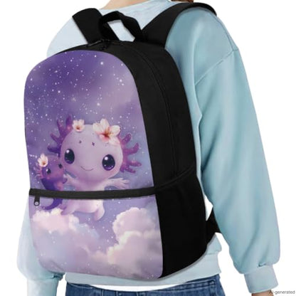 ZDCUSTOM Girls Backpacks with Lunch Box, Purple School Backpack for 1st Grade Kids Axolotl Bookbag with Pencil Case Water Bottle Holder Keychain, Back to School Gear for Girls Age 6-8 - color: Purple Axolotl
