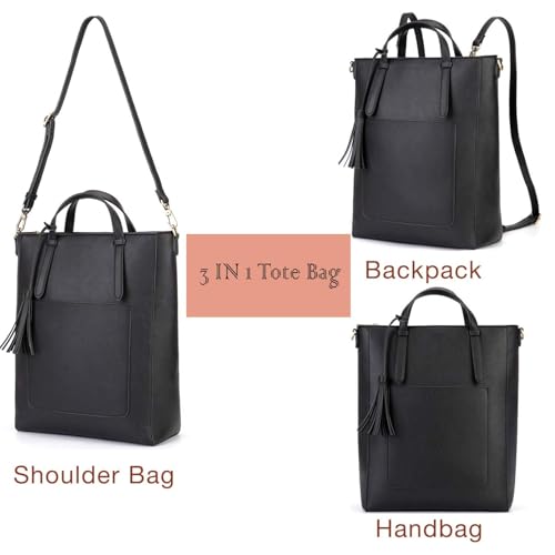ECOSUSI Tote Bag Convertible Backpack for Women Vegan Leather Handbag Multifuction Shoulder Bag - color: Coffee