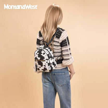 Montana West Mini Backpack Purse for Women Anti Theft Backpacks with Secured Zipper and Tassel - color: Mini Cow Print Black