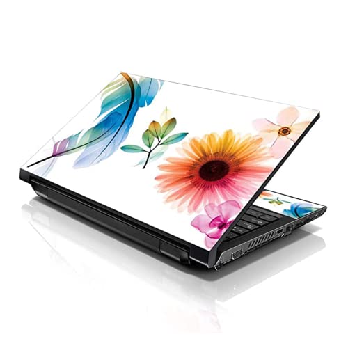 LSS Laptop 17-17.3" Skin with Colorful Daisy Flower Leaves Floral Pattern for HP Dell Lenovo Apple Asus Acer Compaq - Fits 16.5" 17" 17.3" 18.4" 19" (2 Wrist Pads Free) - color: Daisy Flower Leaves Floral, size: 17" - 19"