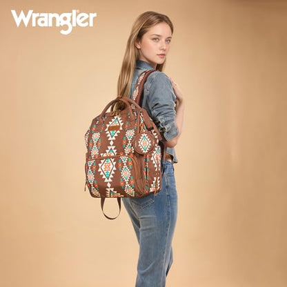 Montana West Wrangler Diaper Bag Backpack Aztec Callie Bag Travel Backpack Purses Western Multi-Function Baby Bags for Mom - color: 3pcs Coffee