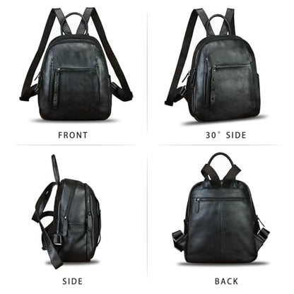 Genuine Leather Backpack for Women Vintage Casual Daypack Purse Back Bag Handmade Knapsack Western Rucksack (Black)