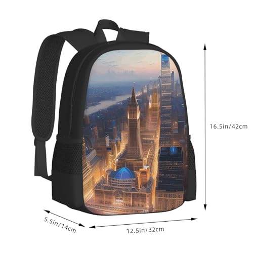 City Picture Night Cute Backpack For Women Men,Lightweight Laptop Backpack Shoulder Bag Waterproof Casual Daypack