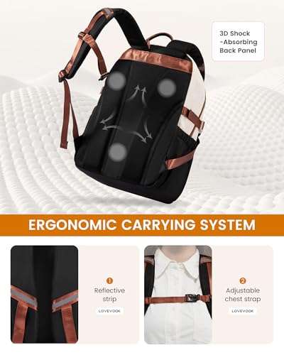 LOVEVOOK School Backpack for Teen Girls, Waterproof Travel College Bookbag for Middle High School with Large Cup Holder & Pencil Case, Fits 15.6'' Laptop, Cute Aesthetic Kids Student Backpack - color: Black Cream Brown