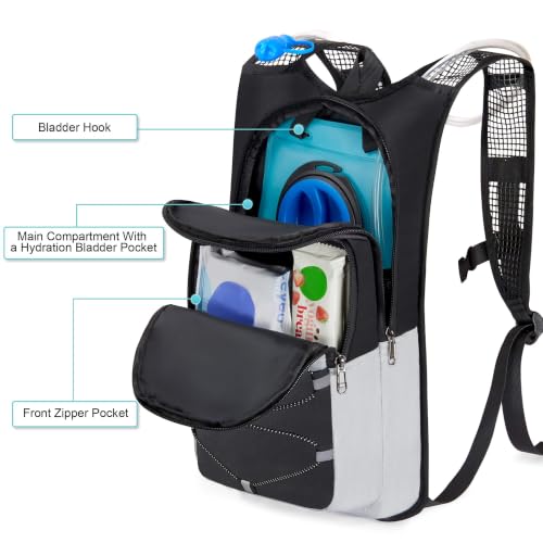 MIYCOO Hydration Backpack - Lightweight Hiking Water Backpack with 2L Water Bladder, Running Hydration Vest Backpack for Men Women, Hydration Pack for Hiking, Cycling, Climbing - color: Gray Black
