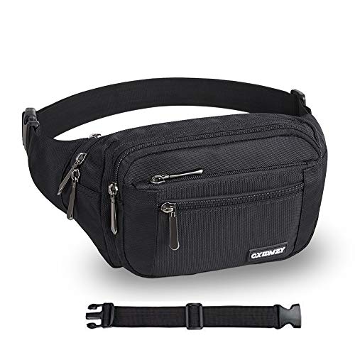 CXWMZY Fanny Packs For Women & Men Waist Pack Hip Bum Bag with Multi-Pockets Large Capacity Waterproof Casual Bum Bag for Disney Traveling Casual Cycling Running Hiking - color: Extender Belt Black